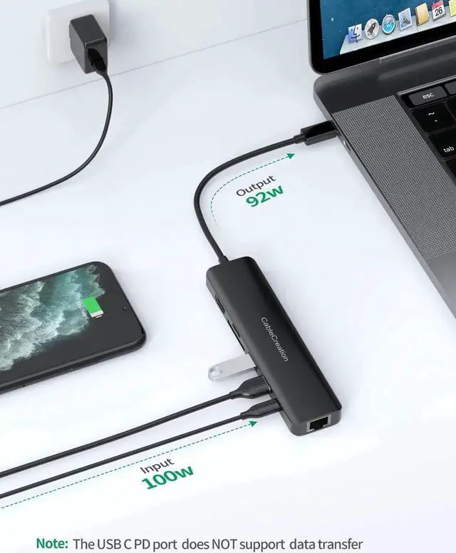 Alt view image 5 of 7 - USB C Hub 4K 60Hz, CableCreation 7-IN-1 USB-C Hub Multiport Adapter Type C Dongle with HDMI, 2 USB 3.0 Ports,100W PD,Gigabit Ethernet and SD/TF Cards Reader for MacBook Pro/ Air 2020/2019,iPad Pro,XPS