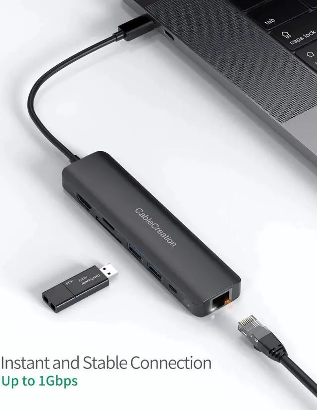 Alt view image 7 of 7 - USB C Hub 4K 60Hz, CableCreation 7-IN-1 USB-C Hub Multiport Adapter Type C Dongle with HDMI, 2 USB 3.0 Ports,100W PD,Gigabit Ethernet and SD/TF Cards Reader for MacBook Pro/ Air 2020/2019,iPad Pro,XPS