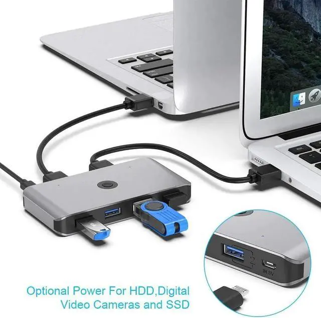 Alt view image 5 of 7 - USB 3.0 Switch Selector, KVM Switch Adapter 2 Computers Sharing 4 USB Devices, USB Peripheral Switcher Box Hub for PC Printer Scanner Mouse Keyboard with One Button Swapping and 2 Pack USB Cable
