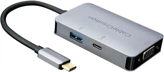 Main image of USB C to VGA Adapter, CableCreation Aluminum 3-in-1 USB-C Hub with 60W PD, 1920x1200@60Hz VGA, USB 3.0 Data Hub for MacBook Pro 2019/2018, XPS 15/13, Surface Book, Galaxy S10, LG G5