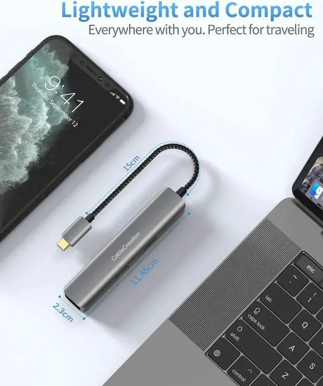 Alt view image 7 of 7 - USB C Hub Multiport Adapter,CableCreation 5-in-1 USB C Adapter Aluminum Shell with 4K HDMI,1Gbps Ethernet,3 USB 3.0 Ports for MacBook Pro/Air 2020/2019,iPad Pro 2020,Surface Go,XPS More Type C Devices