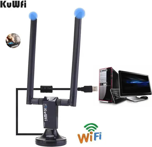 Alt view image 4 of 5 - 1200Mbps Wireless USB Network Card USB3.0 Dual Band 2.4G&5.8G Wifi Receiver&Wireless Adapter for PC With 2Pcs Antennas
