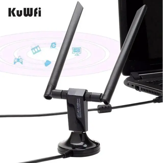 Alt view image 3 of 5 - 1200Mbps Wireless USB Network Card USB3.0 Dual Band 2.4G&5.8G Wifi Receiver&Wireless Adapter for PC With 2Pcs Antennas