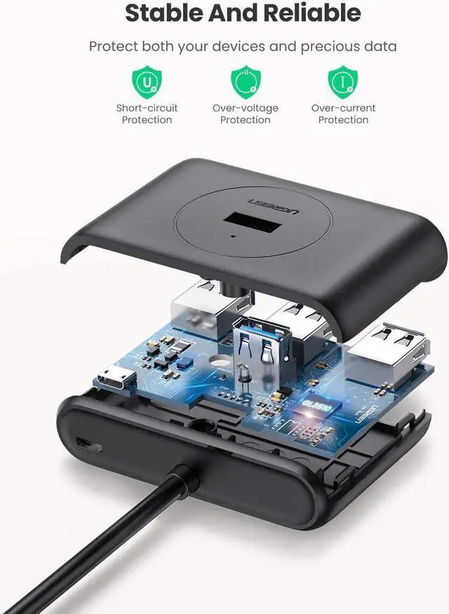 Alt view image 2 of 7 - UGREEN 4 Port USB Hub 3.0 Data Hub with 3ft Portable Extension Cable High Speed Compatible for MacBook Air Mac Mini iMac Pro Microsoft Surface Ultrabooks Black