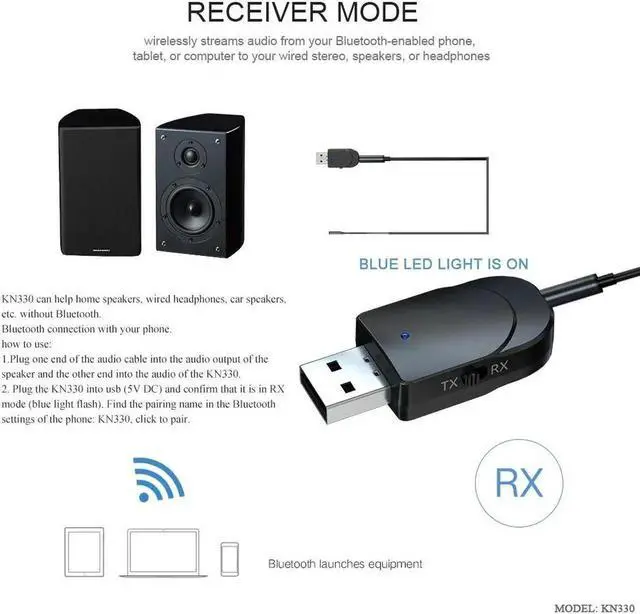 Alt view image 3 of 5 - Bluetooth 5.0 Audio Receiver Transmitter 3 in 1 Wireless Bluetooth Adapter Mini 3.5mm AUX RCA Stereo Car Kit For TV PC