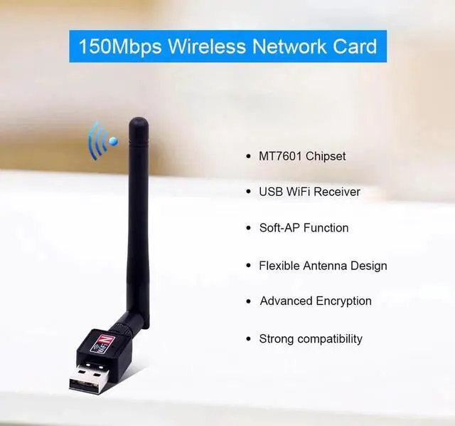 Alt view image 5 of 5 - Mini USB WiFi Adapter 150Mbps External Wireless LAN Network Card Antenna Wi-Fi Receiver Dongle 802.11n for PC Windows Mac