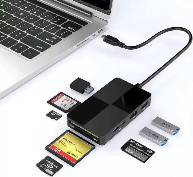 Main image of USB C Multi Card Reader Hub, 5 Memory Cards with Extra 3 USB3.0, SD/TF/CF/Micro SD/XD/MS Memory Card Reader/Adapter/Hub for SD SDXC SDHC CF CFI TF Micro SD Micro SDXC SDHC MS MMC UHS USB Stick Mouse