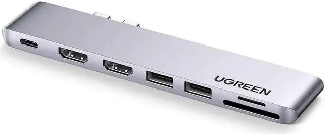 Main image of UGREEN USB C to Dual HDMI Adapter ?7 in 1 USB C Thunderbolt 3 Adapter to Dual HDMI 2 USB 3.0 100W PD Port USB C to SD TF Card?for MacBook Air 2020 2019 2018 MacBook Pro 2020 2019 2018 2017