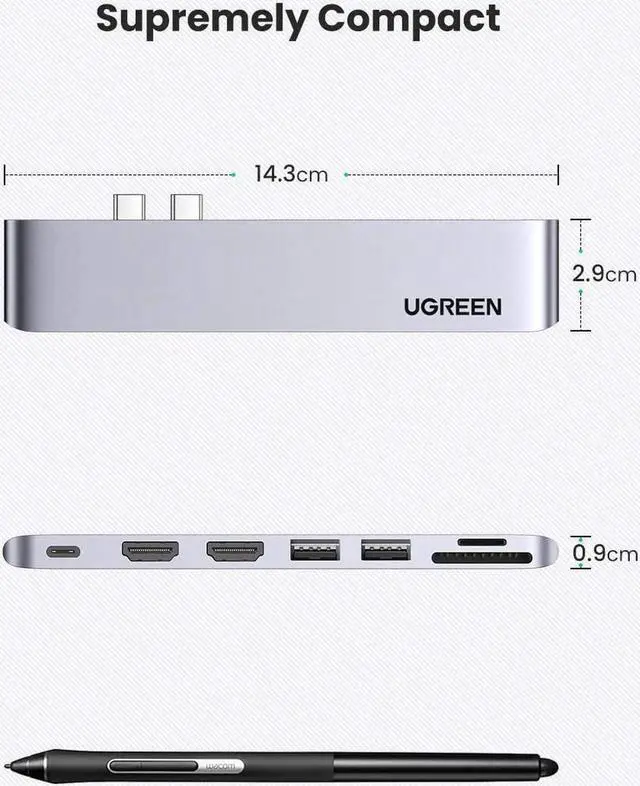 Alt view image 2 of 7 - UGREEN USB C to Dual HDMI Adapter ?7 in 1 USB C Thunderbolt 3 Adapter to Dual HDMI 2 USB 3.0 100W PD Port USB C to SD TF Card?for MacBook Air 2020 2019 2018 MacBook Pro 2020 2019 2018 2017