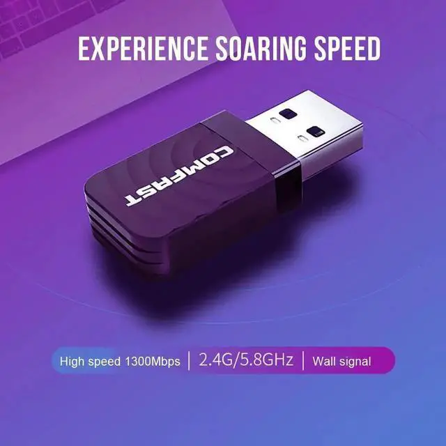 Alt view image 2 of 5 - Frequency 1300M Gigabit USB Mini Portable Unlimited Receiver CF-812AC USB WiFi Adapter- 1300Mbps USB Wireless Network