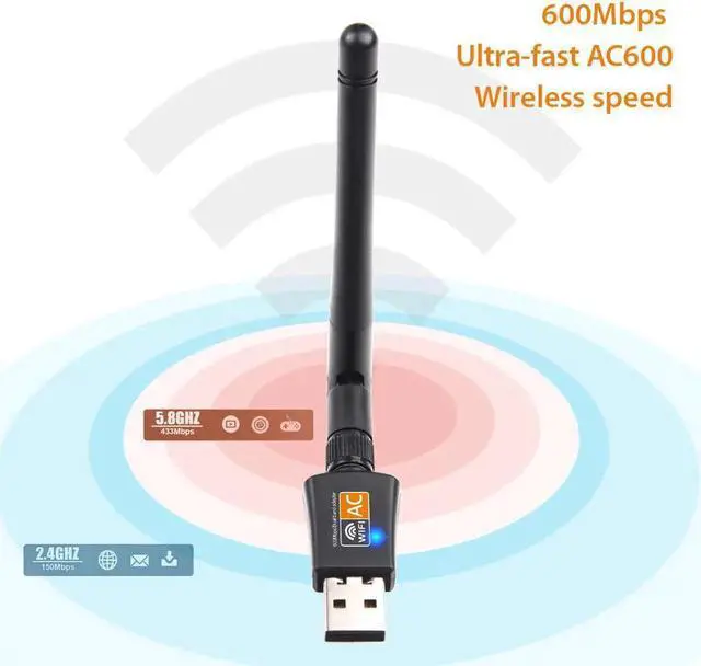 Alt view image 2 of 5 - 802.11AC Dual Band 600Mbps Wireless USB Wifi Adapter Dongle support Windows Mac 2.4GHz/5GHz 2DBi Antenna for desktop laptop PC