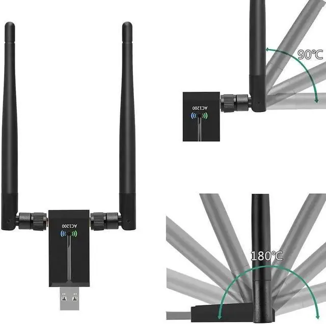 Alt view image 4 of 5 - USB WiFi Adapter Network Card With Dual 5dBi Antennas 1200Mbps 2.4G/5.8G WiFi USB Computer Network Adapter