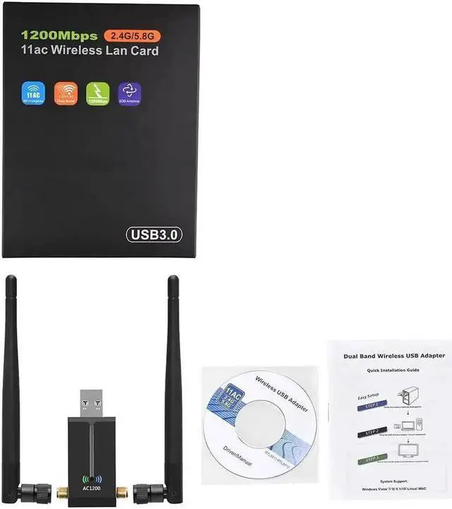 Alt view image 5 of 5 - USB WiFi Adapter Network Card With Dual 5dBi Antennas 1200Mbps 2.4G/5.8G WiFi USB Computer Network Adapter