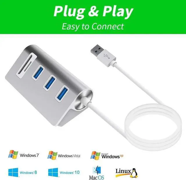 Alt view image 4 of 7 - USB 3.0 Docking Station, Portable Aluminum Hub with 3 USB Ports and SD&TF Card Adapter for iMac, MacBook Air, MacBook Pro, MacBook, Mac Mini, PCs and Laptops, Multi-in-1 Superspeed Combo Hub Dock