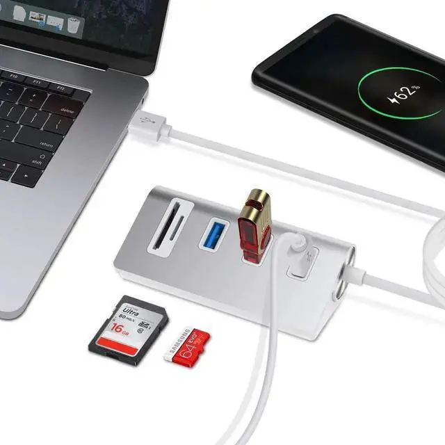 Alt view image 6 of 7 - USB 3.0 Docking Station, Portable Aluminum Hub with 3 USB Ports and SD&TF Card Adapter for iMac, MacBook Air, MacBook Pro, MacBook, Mac Mini, PCs and Laptops, Multi-in-1 Superspeed Combo Hub Dock