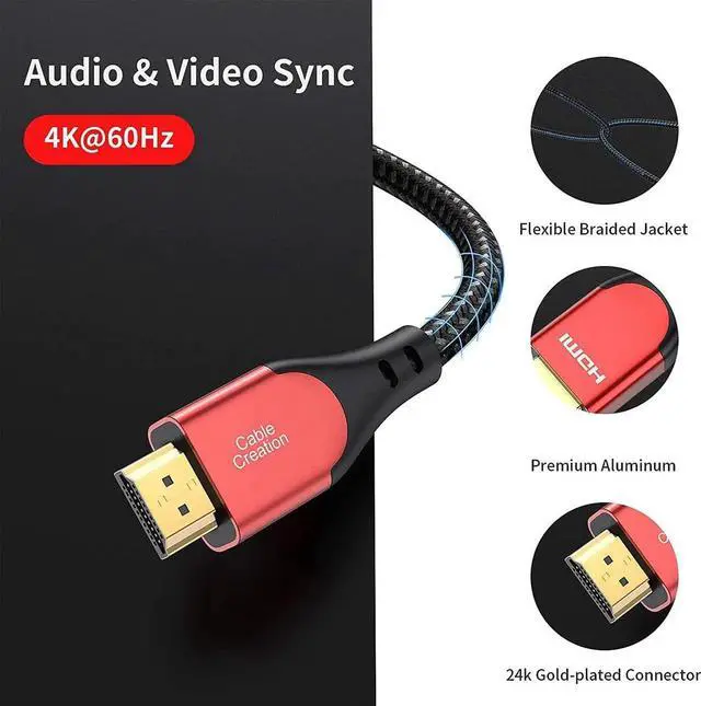 Alt view image 5 of 7 - 2 Pack HDMI Cable 4K@60Hz 3.3 ft+10ft, CableCreation High-Speed 18Gbps HDMI 2.0 Cable Compatible with UHD TV, PS5/PS4, Xbox One, Blu-ray, PC, Projector and More