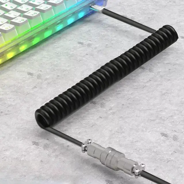 Main image of Custom Coiled USB C Cable for Gaming Keyboard, Double-Sleeved Mechanical Keyboard Cable with Detachable Metal Aviator, 1.5M USB-C to USB-A Extendable Spring Cable