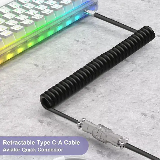 Alt view image 2 of 7 - Custom Coiled USB C Cable for Gaming Keyboard, Double-Sleeved Mechanical Keyboard Cable with Detachable Metal Aviator, 1.5M USB-C to USB-A Extendable Spring Cable