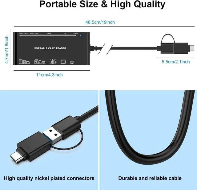 Alt view image 7 of 7 - USB C USB3.0 Multi Card Reader, SD/TF/CF/Micro SD/XD/MS 7 in 1 Memory Card Reader/Adapter/Hub for SD SDXC SDHC CF CFI TF Micro SD Micro SDXC Micro SDHC MS MMC UHS-I Cards,for Windows/Mac/Linux/Android