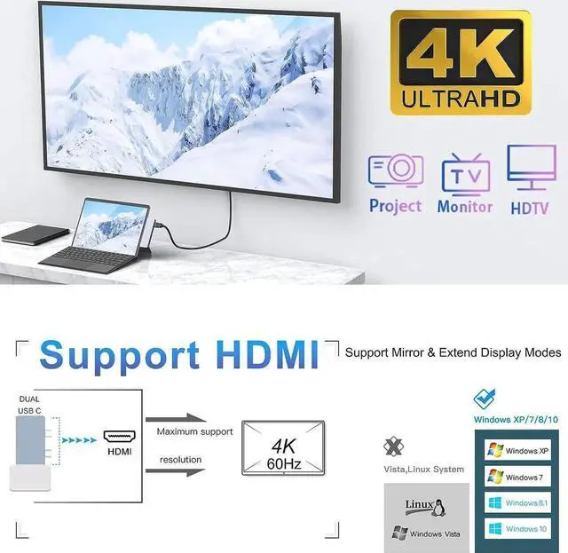 Alt view image 6 of 7 - 4K@60HZ Surface Pro 9 Docking Station Surface Pro 8 Accessories Surface Pro X hub Dock with HDMI, 100W Thunderbolt 4 Port, 3*USB(5Gbps), Audio, 6-IN-2 Surface pro 9 hub for Microsoft Surface Pro 9/8/X