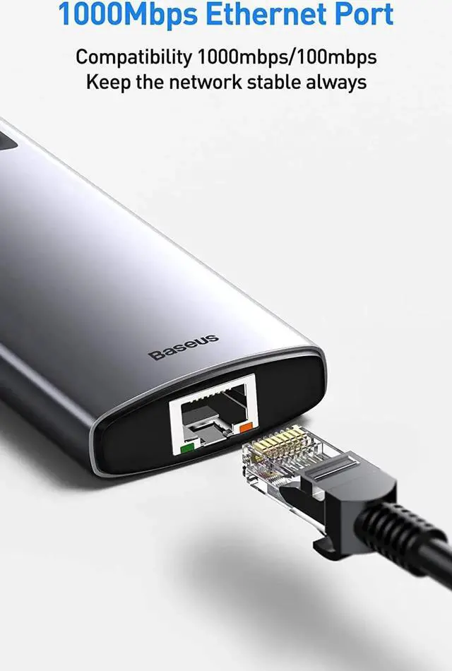 Alt view image 2 of 7 - USB C Hub, Baseus Docking Station with 4K HDMI, 100W PD Charging, 3 USB 3.0 Ports, 1000Mbps Ethernet Port, USB C Adapter Compatible with MacBook Pro, Surface, Dell, HP and Other USB-C Laptops