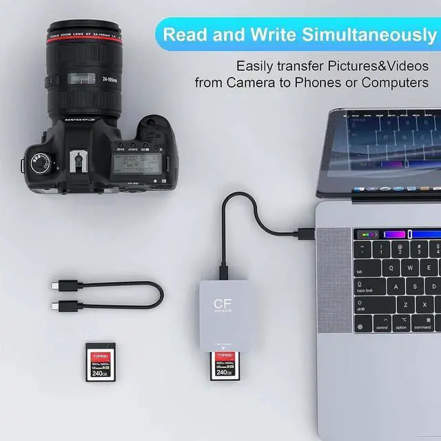 Alt view image 7 of 7 - USB 3.2 Gen 2 CF Express Card Reader, Aluminum Portable CFexpress Card Reader with USB C to USB A/C Cables, Compatible with Windows/Mac OS/Linux/Chrome OS/Android