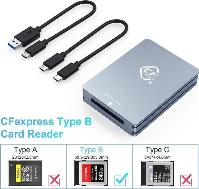 Alt view image 5 of 7 - USB 3.2 Gen 2 CF Express Card Reader, Aluminum Portable CFexpress Card Reader with USB C to USB A/C Cables, Compatible with Windows/Mac OS/Linux/Chrome OS/Android