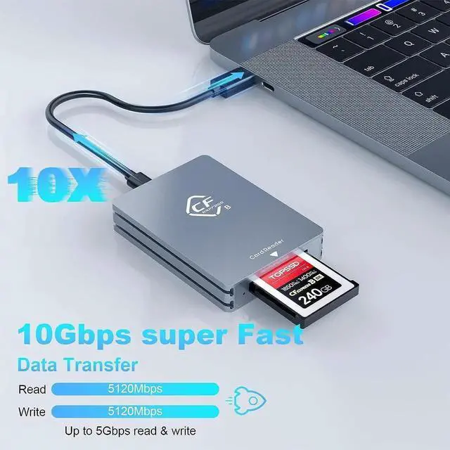 Alt view image 2 of 7 - USB 3.2 Gen 2 CF Express Card Reader, Aluminum Portable CFexpress Card Reader with USB C to USB A/C Cables, Compatible with Windows/Mac OS/Linux/Chrome OS/Android