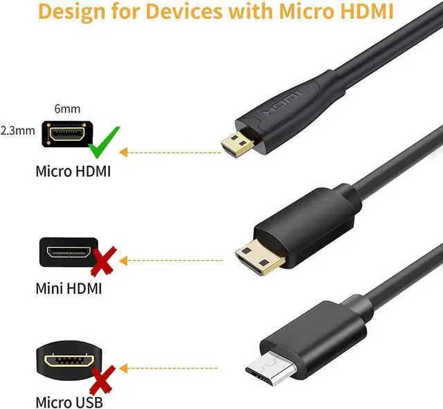 Alt view image 3 of 6 - Micro HDMI to HDMI Cable Male to Female with Ethernet Support 4K 60Hz 3D Compatible with Raspberry Pi 4, GoPro Hero, and Other Action Camera/Cam 0.5ft