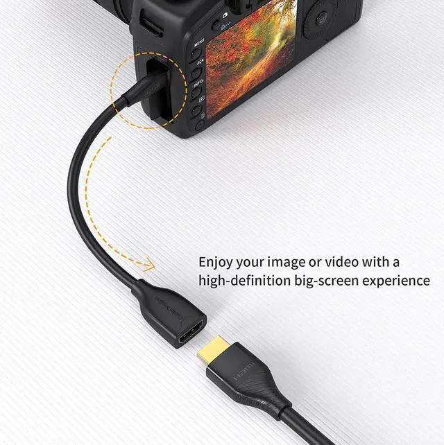 Alt view image 2 of 6 - Micro HDMI to HDMI Cable Male to Female with Ethernet Support 4K 60Hz 3D Compatible with Raspberry Pi 4, GoPro Hero, and Other Action Camera/Cam 0.5ft