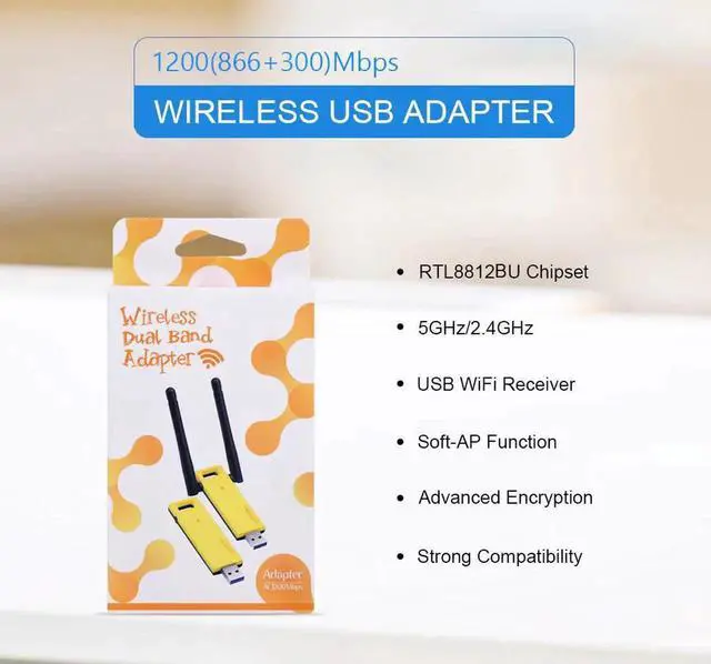 Alt view image 5 of 5 - Wifi Adapter 1200mbps Dual Band 5Ghz 2.4Ghz Adapter 802.11ac RTL8812BU Chipset Aerial Dongle Mini USB Network Card PC