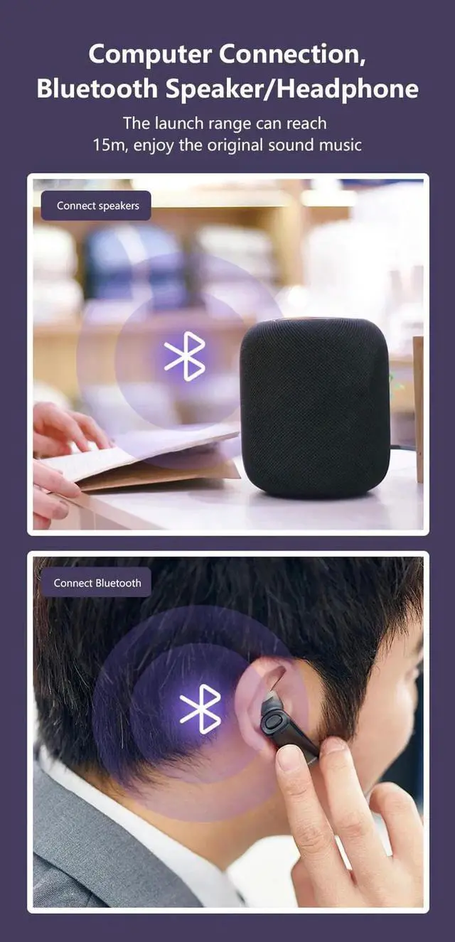 Alt view image 3 of 5 - 5.0 Receiver Transmitter Two In One Microphone USB Wireless Audio Receiving/transmitting Adapter