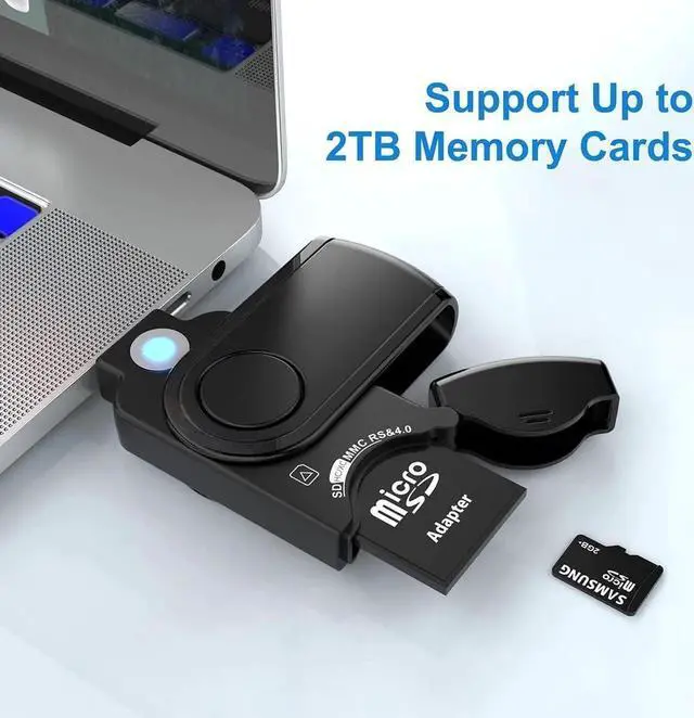 Alt view image 4 of 7 - USB 3.0 Memory Card Reader for SD SDXC SDHC MMC RS-MMC TF Micro SD Micro SDXC Micro SDHC UHS-I USB Card Reader/Writer(5Gbps) 2 Cards Simultaneously SD Card Adapter for Mac/Win/Linux