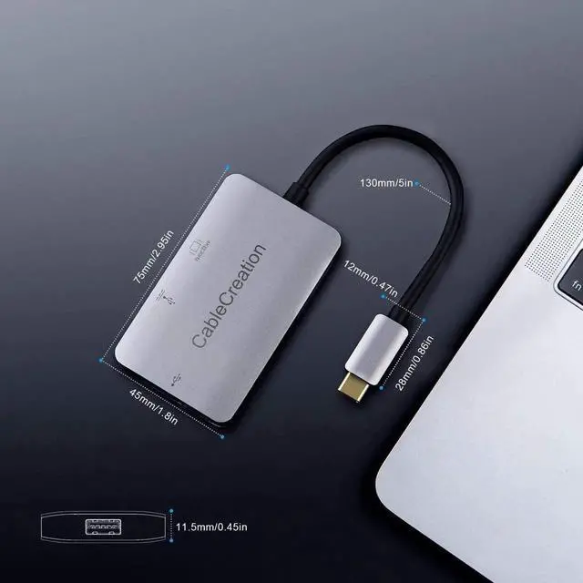 Alt view image 4 of 5 - USB 3.1 Type C to HDMI 4K Adapter with 100W Power Charging+ USB 3.0 3-in-1 Thunderbolt 3 Aluminum Hub, Compatible with MacBook Pro 2019/2018, XPS 13, Yoga 910, Galaxy S10/9 and Dex Supported Cellphone