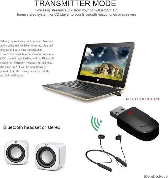 Alt view image 5 of 5 - 5.0 Audio Receiver Transmitter 3 IN 1 Mini 3.5mm Jack AUX USB Stereo Music Wireless Adapter for TV Car PC Headphones