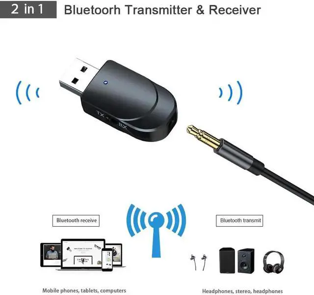 Alt view image 2 of 5 - Bluetooth Receiver Transmitter Wireless Adapter Mini Stereo Bluetooth 5.0 Audio AUX RCA USB 3.5mm Jack For TV PC Car Kit