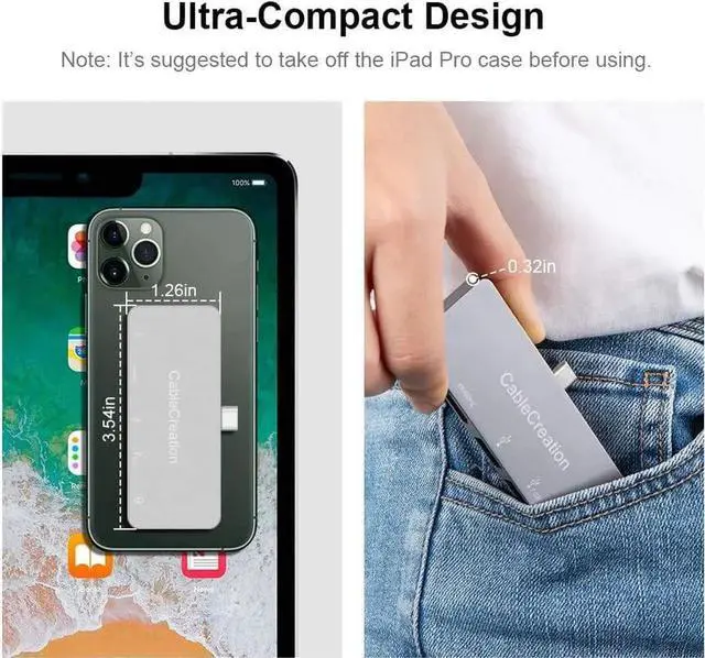 Alt view image 2 of 7 - USB C Hub Adapter for iPad Pro, CableCreation 5 in 1 USB-C Hub with 4K 60Hz HDMI HDR, 2 USB 3.0, 3.5mm Audio and 100W PD, Aluminum USB-C Dock Adapter for New iPad Pro, iPad Air, MacBook Pro and More