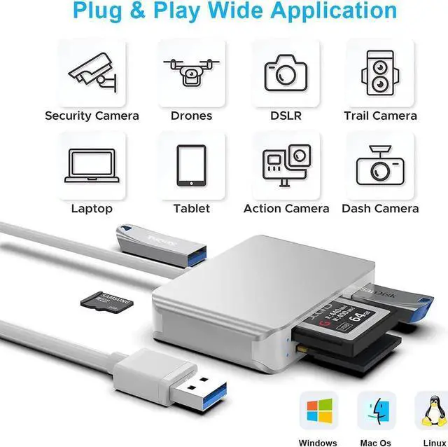 Alt view image 7 of 7 - USB3.0 Port, Support Sony G/M Series Lexar 2933x/1400x USB Mark XQD Card, SD/SDHC/TF Card for Windows/Linux/Mac OS/Vista
