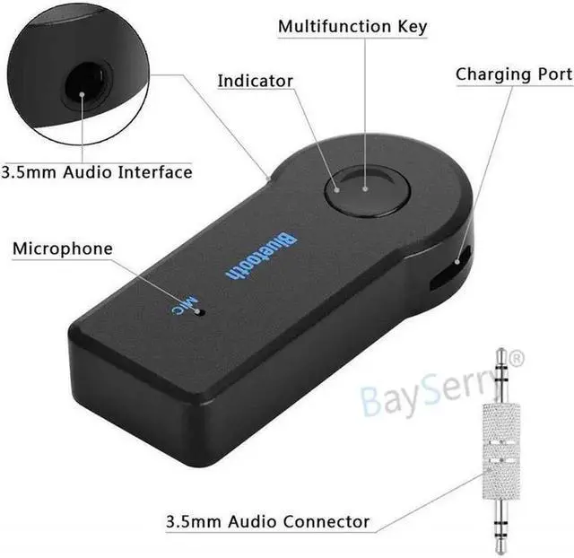 Alt view image 2 of 5 - Adapter 3.5mm Wireless Car Bluetooth Adapter AUX Audio MP3 Bluetooth Receiver Car Kit Wireless Handsfree Speaker