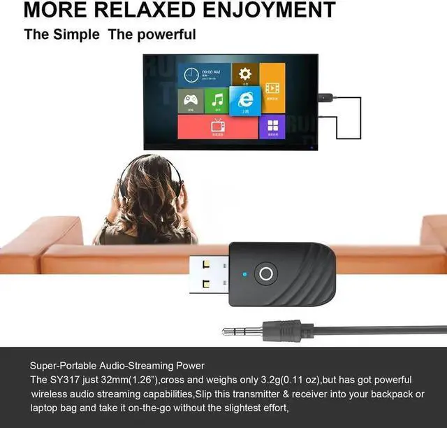 Alt view image 3 of 5 - JAENFONG 3-In-1 Bluetooth 5.0 Audio Transmitter And Receiver With 3.5mm Jack Support AUX And USB Stereo Wireless Music Adapter For TV Car