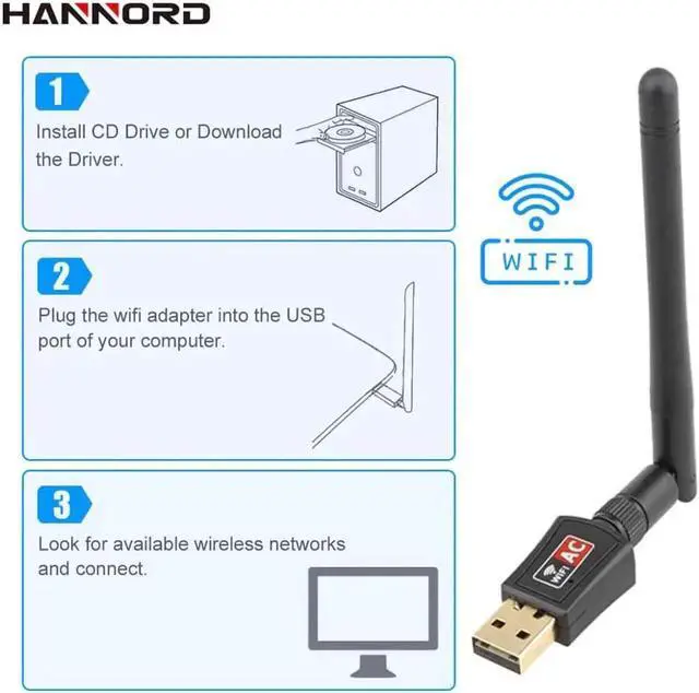 Alt view image 2 of 5 - JAENFONG WiFi Adapter AC600M Dual Band 5G/2.4GHz Wireless USB Adapter Network Card Wifi Receiver USB Ethernet LAN Adapter for PC