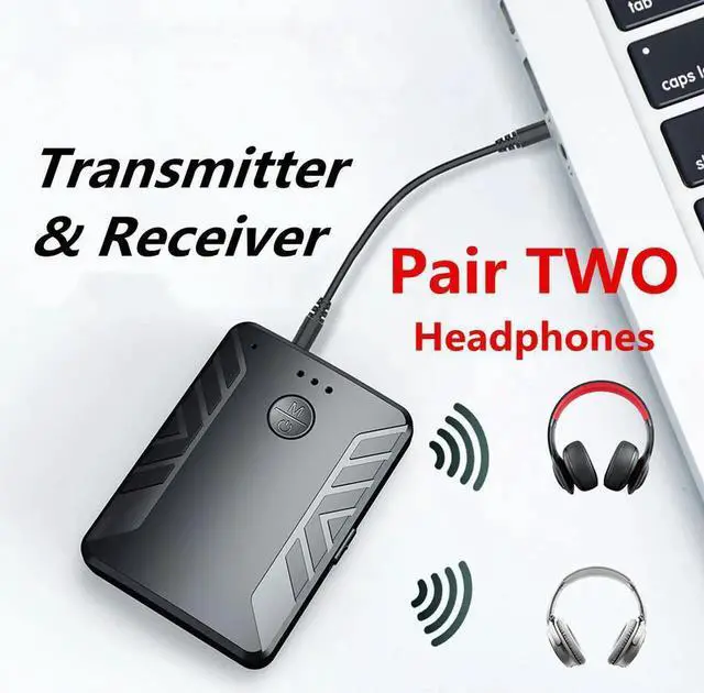 Main image of JAENFONG Bluetooth 5.0 Audio Transmitter Receiver Pair with TWO Headphones 3.5mm AUX RCA Wireless Adapter for TV PC Car Speaker