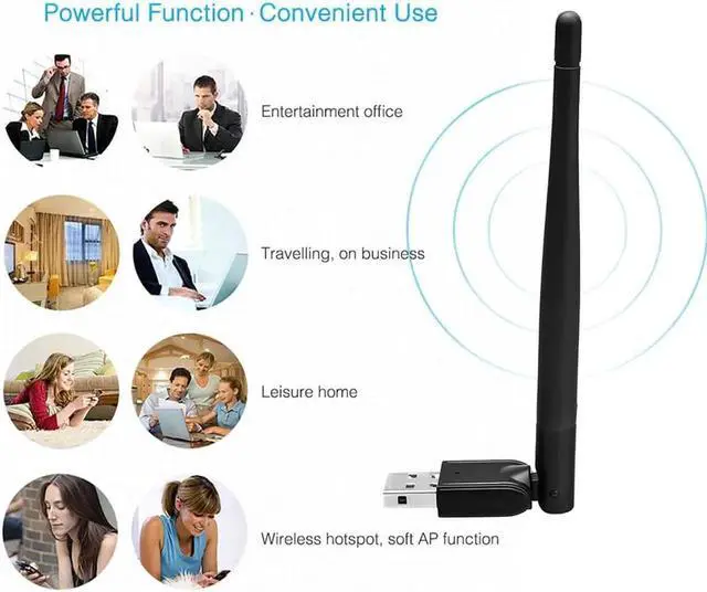 Alt view image 4 of 5 - JAENFONG Adapter Mini Wifi Dongle Wireless WiFi Network Card 150M 2.0 802.11 B/g/n LAN Antenna Adapter Black For Laptop PC