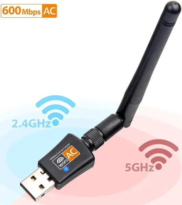 Alt view image 5 of 5 - JAENFONG 802.11AC Dual Band 600Mbps Wireless USB Wifi Adapter Dongle support Windows Mac 2.4GHz/5GHz 2DBi Antenna for desktop laptop PC