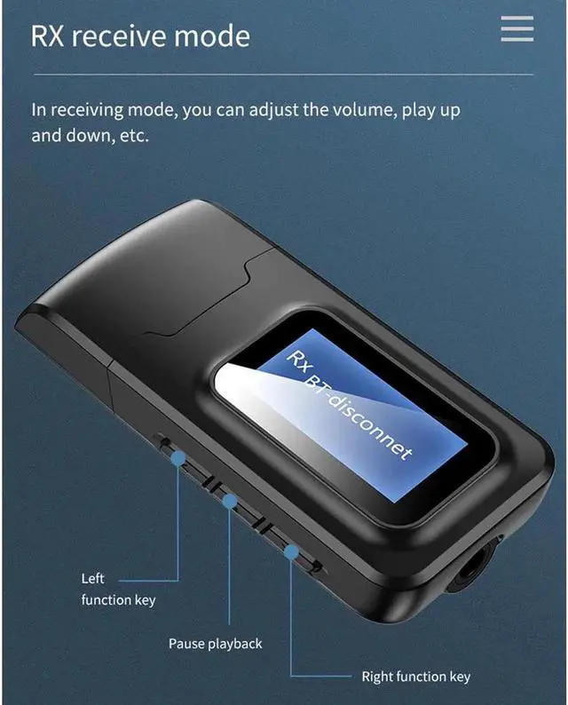 Alt view image 5 of 5 - JAENFONG 2In1 USB Bluetooth 5.0 Audio Receiver Transmitter for TV Speaker Car PC 3.5mm Jack Stereo AUX Wireless Adapter with LCD Display