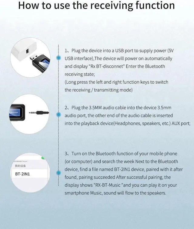 Alt view image 2 of 5 - JAENFONG 2 In 1 USB Bluetooth 5.0 Audio Transmitter Receiver Upgraded LCD Wireless Adapter For Headphone PC Computer HIFI Sound Quality