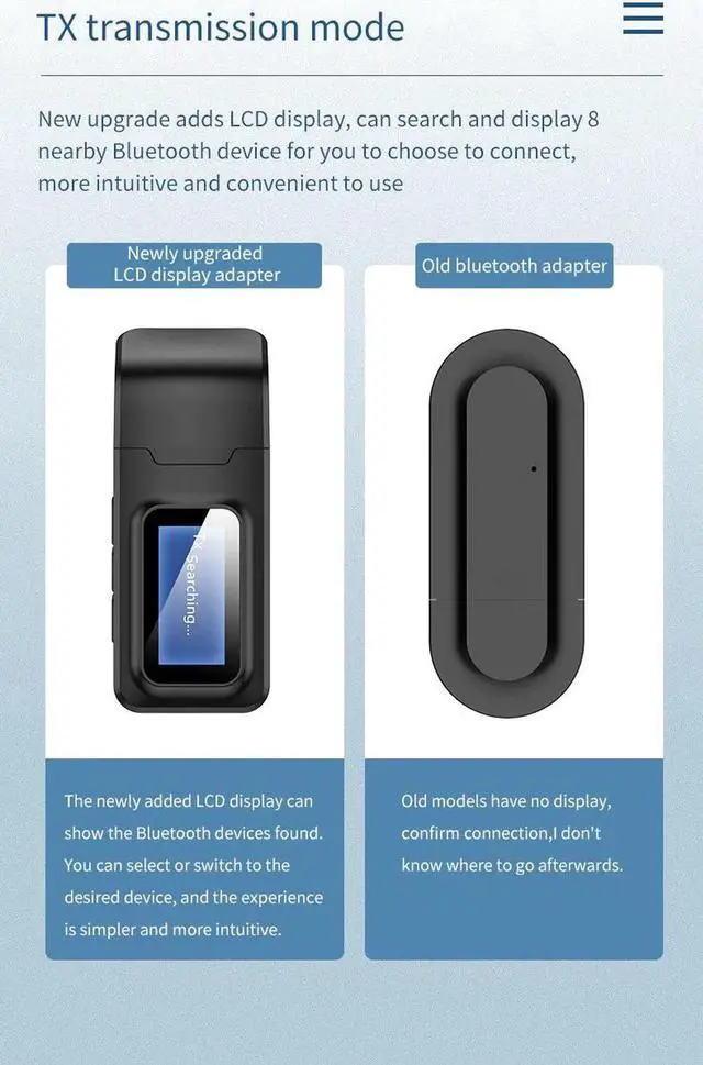 Alt view image 5 of 5 - JAENFONG 2 In 1 USB Bluetooth 5.0 Audio Transmitter Receiver Upgraded LCD Wireless Adapter For Headphone PC Computer HIFI Sound Quality