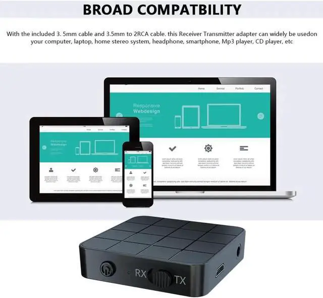 Alt view image 3 of 5 - JAENFONG 2 in 1 Bluetooth 5.0 Audio Transmitter Receiver Adapter Portable 2 In1 Wireless Audio Transceiver RX/TX Mode For TV Car Computer