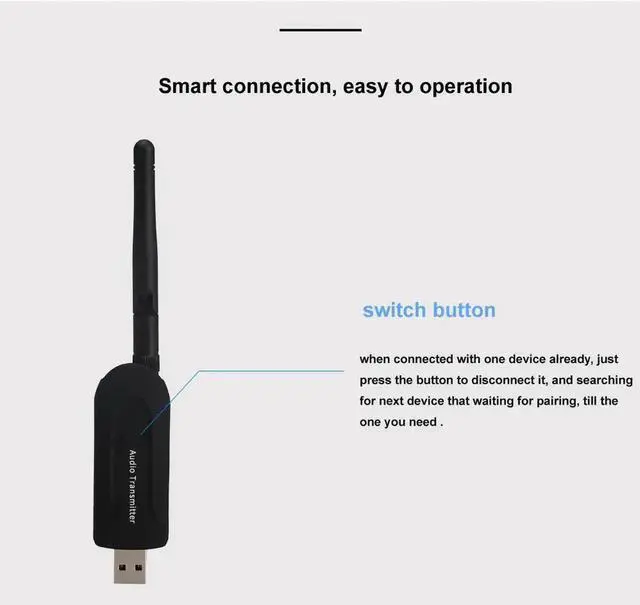 Alt view image 2 of 4 - JAENFONG Bluetooth Transmitter 3.5mm USB Wireless Audio A2DP Stereo Adapter External Antenna for PC Laptop TV Headphones