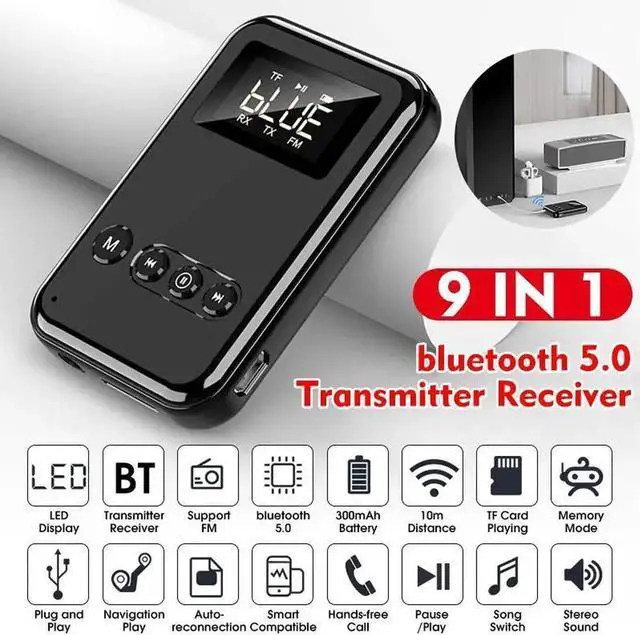 Alt view image 2 of 5 - JAENFONG 9 IN 1 bluetooth 5.0 Audio Transmitter Receiver Stereo Music Wireless Adapter 3.5mm AUX Jack FM Transmitter for Car TV MP3 PC